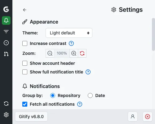 Screenshot for user preferences, settings